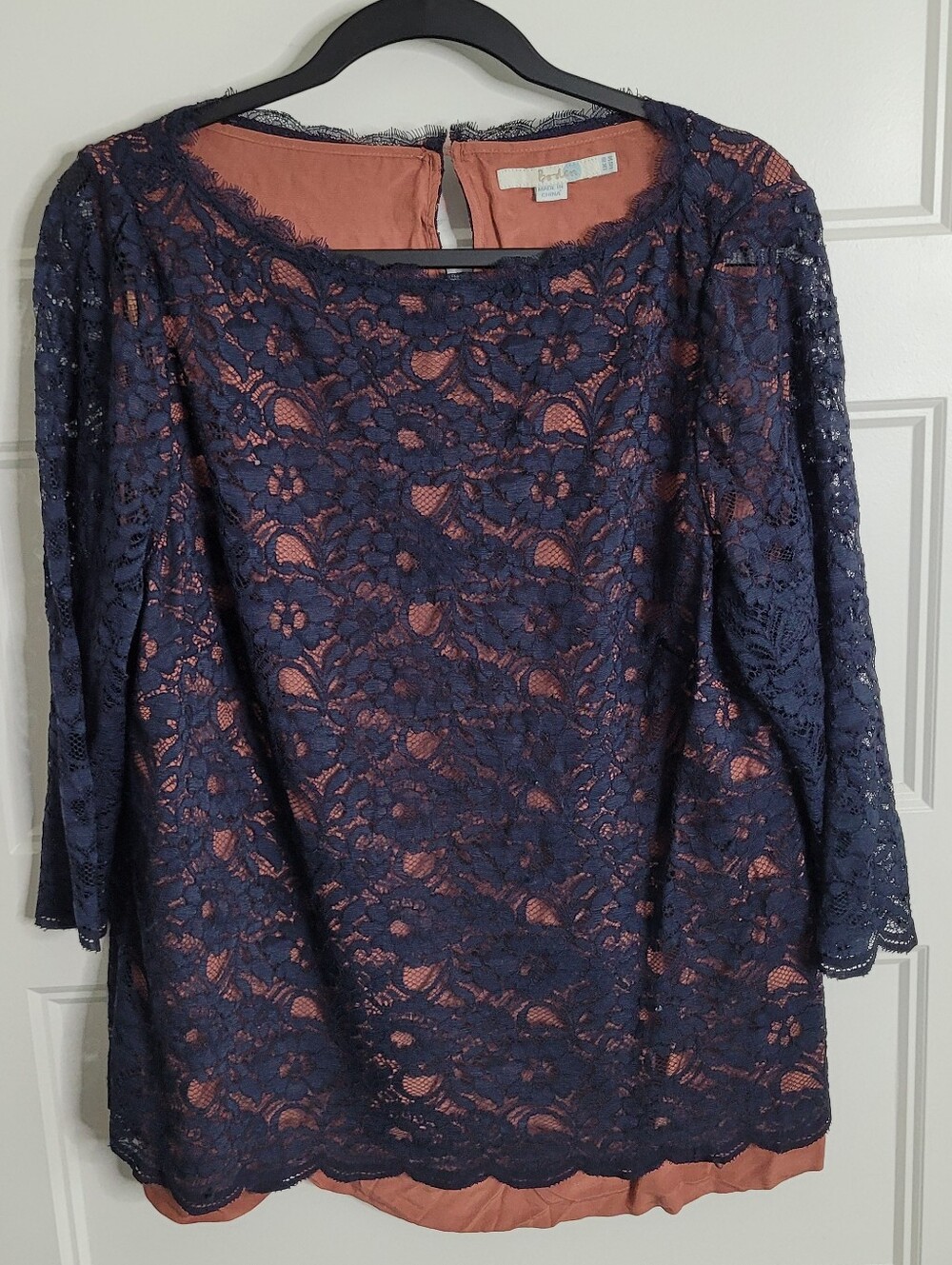 Boden navy blue floral lace overlay top Size 14